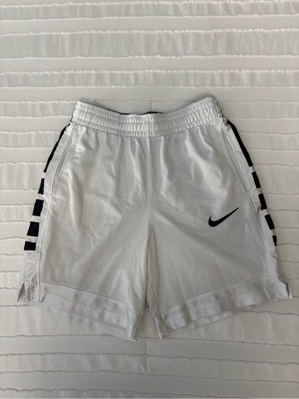 Nike Boys White Athletic Mesh Shorts with Black Swoosh
